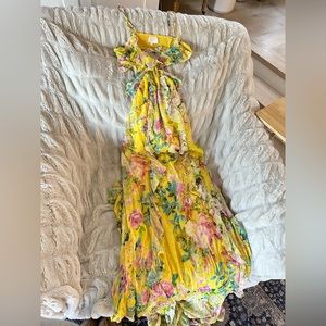 RococoSand long flowery tropical yellow maxi dress size medium (M)